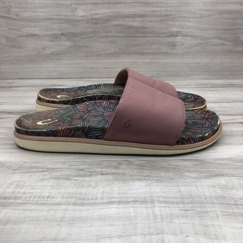 Olukai Slide Sandals Womens 9 Pu'e One Mauve Pink Slip On Shoes